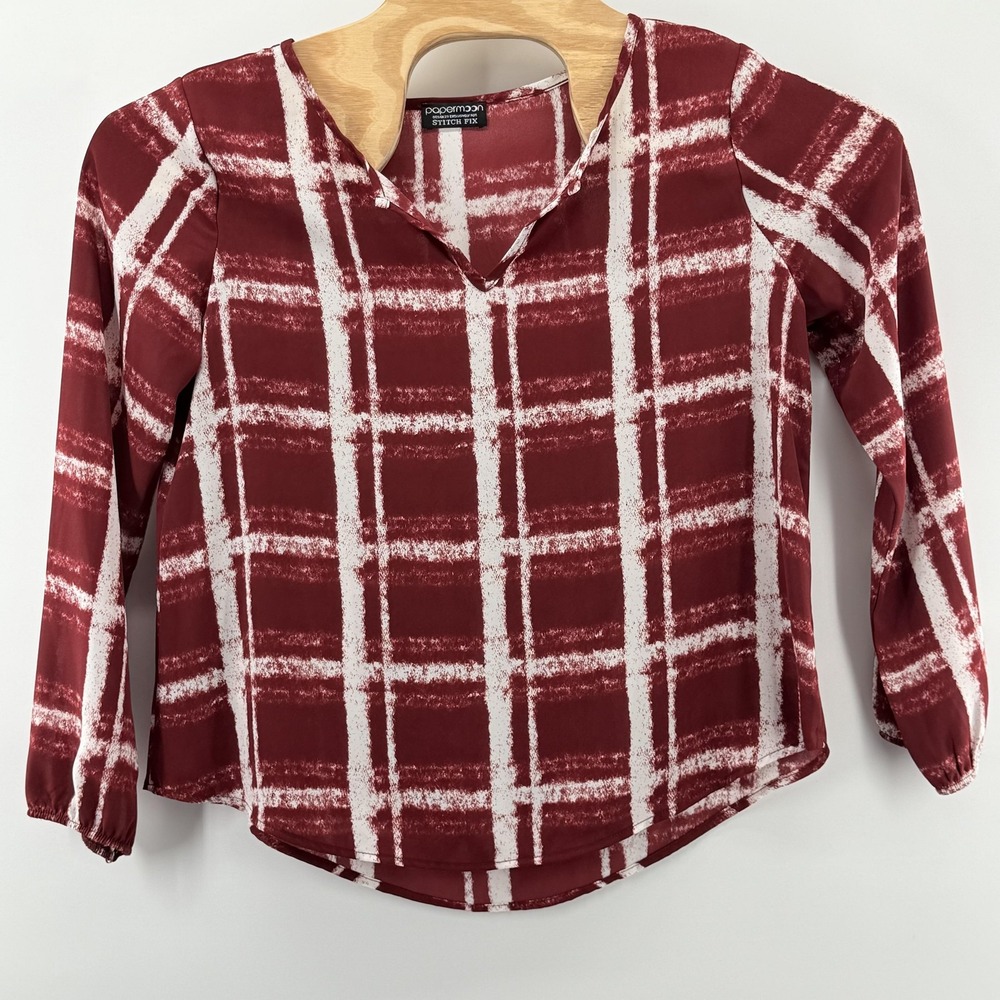 Papermoon‎ Blouse Womens Large Red White Plaid Long Sleeve Stitch Fix Top USA